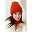 Женская вязаная шапка и снуд набор 1 шерсть 20% с отворотом Оранжевый - миниатюра 1