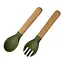 Приборы силиконовые детские OldBro ложка и вилка с деревянной ручкой, olive - миниатюра 1
