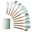 Набор кухонных принадлежностей Kitchen Set 12 предметов, силиконовый бирюзовый, с деревянными ручками - миниатюра 2