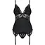 Сатиновый кружевной корсет Obsessive 810-COR-1 Babydoll & Thong S/M, черный, корсет, танга - миниатюра 1