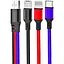 Кабель XO NB143 3 in 1 braided data cable 1.2 м Чорний + Червоний + Синій - мініатюра 1