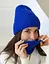 Женская вязаная шапка и снуд набор 1 шерсть 20% с отворотом Синий - миниатюра 2