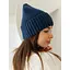 Женская вязаная шапка бини класик 20% шерсть с отворотом темно синий - миниатюра 1