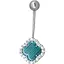 Серебряная серьга для пирсинга пупка Ирий Клевер с малахитом. 6025.1 - миниатюра 1