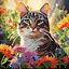 Алмазная мозаика Strateg ПРЕМИУМ Кот среди цветов на бумажной основе размером 18х18 см (ZAV1818-12) - миниатюра 1