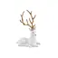 Декоративная новогодняя фигура Олень 20см сидячий с флоковым покрытием и глянцевыми рогами Белый с золотым - миниатюра 1