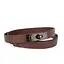 Ремень женский узкий коричневый кожаный JK-2031 с темной пряжкой (110 см) - миниатюра 1