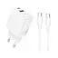 Мережевий зарядний пристрій з кабелем Borofone BN27 Fuente PD20W+QC3. 0 charger set (C to C) (EU) білий - мініатюра 1