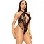 Кружевное тедди Leg Avenue Lace and net halter teddy One Size Black, глубокий вырез, халтер - миниатюра 4