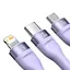 Кабель Baseus Flash Series Ⅱ One-for-three Fast Charging Data Cable USB to M+L+C 100W 1.2m Purple - мініатюра 4