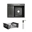 Кухонна мийка Lidz Handmade H6350BL інтегрована крило зліва BlackPVD у комплекті з дозатором та корзиною, Чорний - мініатюра 1