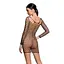 Бодистокинг-платье с глубоким воротом Passion BS093 black длинные рукава One size - миниатюра 2