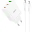 Мережевий зарядний пристрій Hoco N33 USB/2 Type-C PD 35W білий + кабель Type-C to Type-C - мініатюра 1