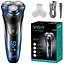 Электробритва VGR V-387 для влажного и сухого бритья с тремя плавающими головками с откидным триммером IPX6 Черный с синим - миниатюра 1