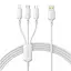 Кабель Baseus Silky One-for-Three Fast Charging USB to Micro USB+Lightning+Type-C 100W 1.5m white (P10377705213-00) - мініатюра 1