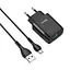 МЗП Hoco C72Q Glorious QC3.0 18W (1USB-A) + кабель USB to MicroUSB Чорний - мініатюра 1