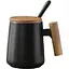 Кухоль керамічний OldBro з дерев'яною ручкою кришкою та ложкою 480 мл black - мініатюра 1
