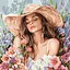 Набор для росписи по номерам Девушка в шляпе среди цветов, Ideyka, 40x40 см, КНО8569 - миниатюра 1