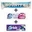 Набор: батончик Bounty в молочном шоколаде 57 г + жемчужная резинка Orbit White Малина-гранат 14 г + Резинка жевательная Orbit Веселая голубика драже 14 г - миниатюра 1