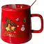Кружка новогодняя Olens 8030-292-2 Рождественская с крышкой и ложкой керамическая 400 мл Красная - миниатюра 1