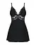 Сатиновый пеньюар с кружевом Obsessive 810-BAB-1 babydoll & thong черный пеньюар танга S/M - миниатюра 5