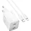 Мережевий зарядний пристрій Hoco N42 2 Type-C PD 45W білий + кабель Type-C to Lightning - мініатюра 1