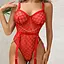 Боді еротичне сітчасте з квітковим принтом з підтяжками поліестер-спандекс M/L Червоне - мініатюра 3