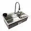 Кухонна мийка нержавійка CM 75x46A Platinum Handmade Водоспад, Нержавіюча сталь - мініатюра 7