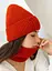 Женская вязаная шапка и снуд набор 1 шерсть 20% с отворотом Оранжевый - миниатюра 2
