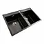 Кухонная мойка PVD черная 78x48 на две чаши Platinum Handmade HDB (круглый сифон, 3.0/0.8), Черный - миниатюра 2
