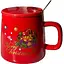 Кружка новогодняя Olens 8030-292-3 Рождественская с крышкой и ложкой керамическая 400 мл Красная - миниатюра 1