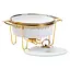 Мармит круглый 1.5 литра настольный с подогревом для блюд керамический на металлической подставке с крышкой Белый с золотым - миниатюра 3