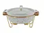 Мармит круглый 2 литра настольный с 2 подогревами для блюд керамический на металлической подставке с крышкой Белый с золотым - миниатюра 1