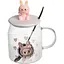 Чашка скляна Yiwu Labubu 600 мл з ложкою і порцеляновою кришкою рожевий Yiwu FM-56B - мініатюра 1