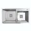 Кухонная мойка на две чаши Platinum Handmade HDB 750x410x230 нержавейка (квадратный сифон, 3.0/1.0), Нержавеющая сталь - миниатюра 1