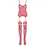 Бодістокінг Obsessive Bodystocking F214 Red S/M/L, імітація корсета та панчіх на підв’язках - мініатюра 5