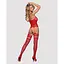 Бодістокінг Obsessive Bodystocking F214 Red S/M/L, імітація корсета та панчіх на підв’язках - мініатюра 4