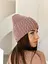 Женская вязаная шапка джулия 20% шерсть с отворотом приглушенный Розовый - миниатюра 2