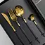 Набор столовых приборов Yiwu HP-20-46 нержавеющая сталь на 6 персон Золотисто-черный - миниатюра 2