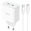 Адаптер сетевой HOCO Type-C to Type-C Cable Leader dual port(2C) charger C108A белый набор для зарядки - миниатюра 2