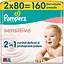 Дитячі вологі серветки Pampers Sensitive 160 шт. (2 упаковки x 80 шт.) - мініатюра 1