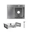 Кухонна мийка Lidz Handmade H6350L інтегрована крило зліва Brushed у комплекті з дозатором та корзиною, Нержавіюча сталь - мініатюра 1