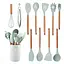 Набор кухонных принадлежностей Kitchen Set 12 предметов, силиконовый бирюзовый, с деревянными ручками - миниатюра 1