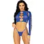 Комплект Leg Avenue Long sleeve crop top & stRing Royal Blue One Size, топ, стринги - миниатюра 1