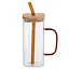 Чашка стеклянная 400 мл с бамбуковой крышкой и золотистой трубочкой Золотистый Yiwu HP-19-146GOLD - миниатюра 1